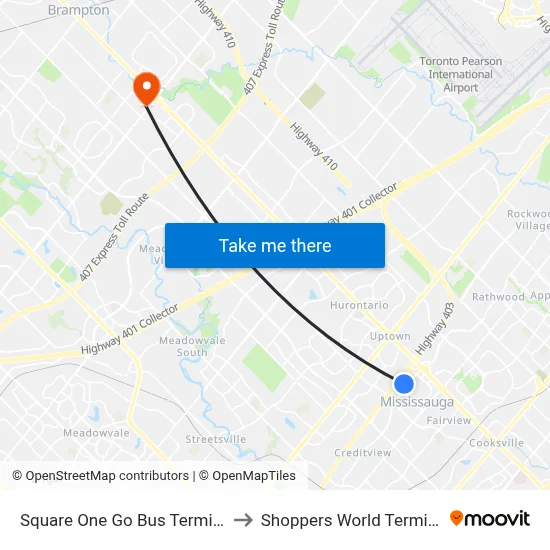 Square One Go Bus Terminal to Shoppers World Terminal map