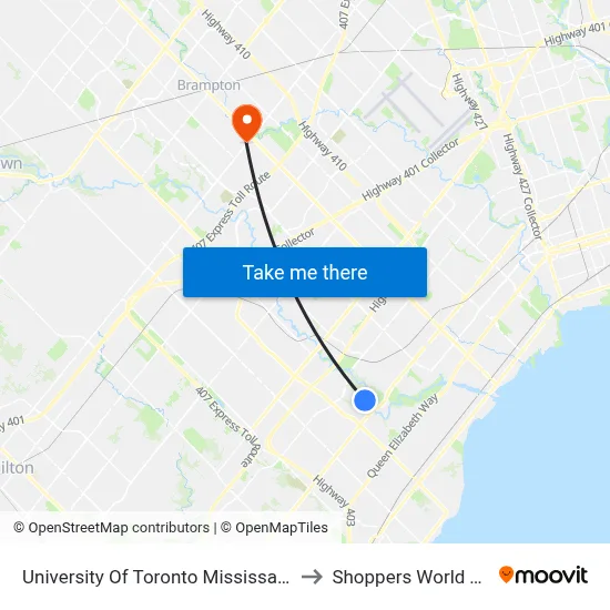 University Of Toronto Mississauga Campus to Shoppers World Terminal map