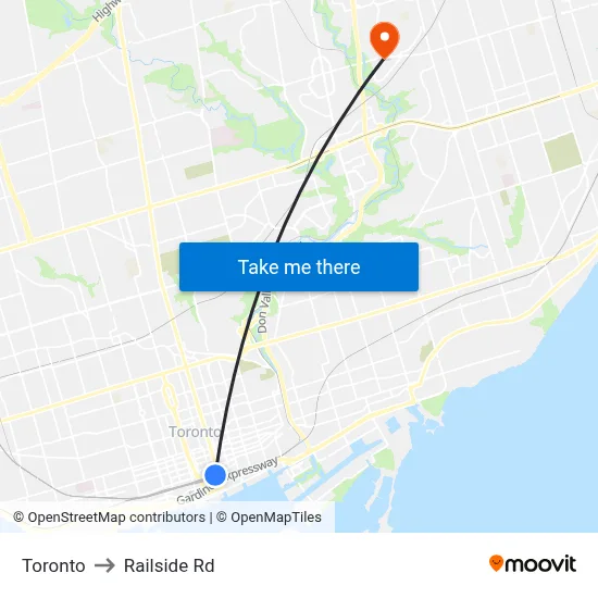 Toronto to Railside Rd map
