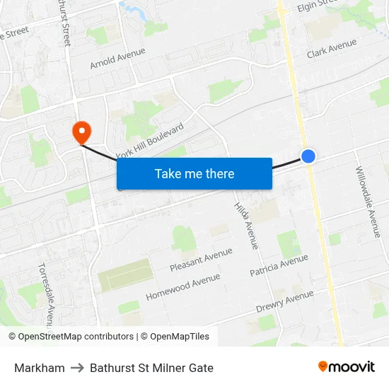 Markham to Bathurst St Milner Gate map