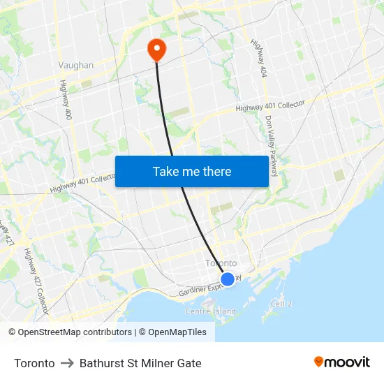 Toronto to Bathurst St Milner Gate map