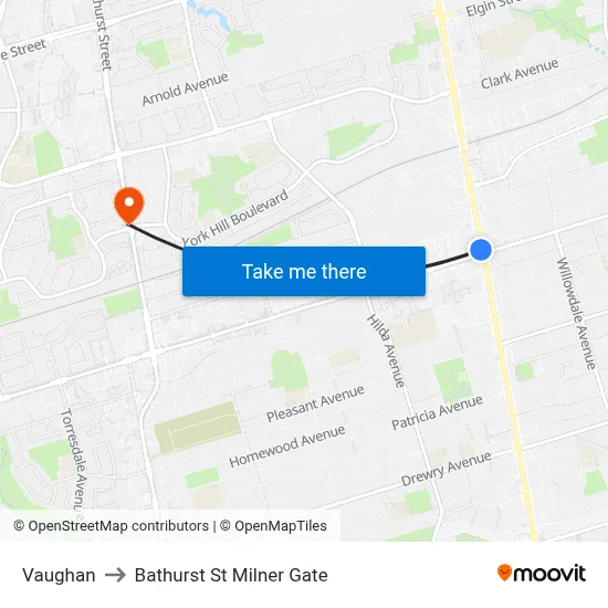 Vaughan to Bathurst St Milner Gate map