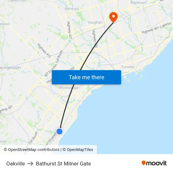Oakville to Bathurst St Milner Gate map