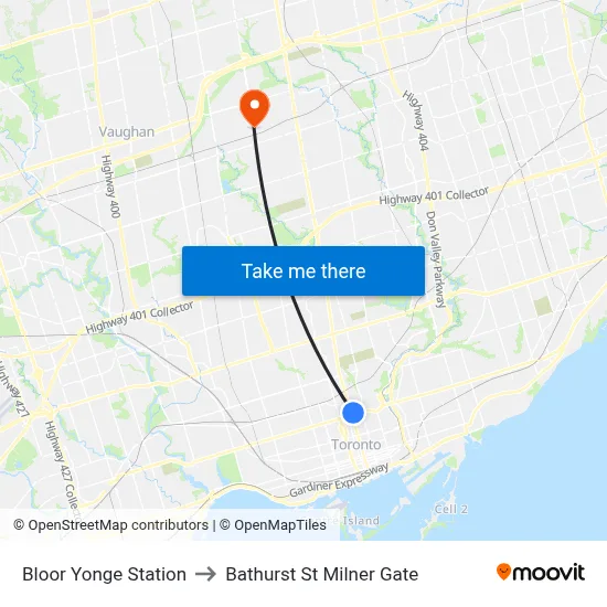 Bloor Yonge Station to Bathurst St Milner Gate map