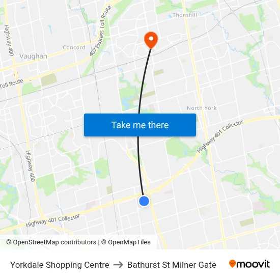 Yorkdale Shopping Centre to Bathurst St Milner Gate map