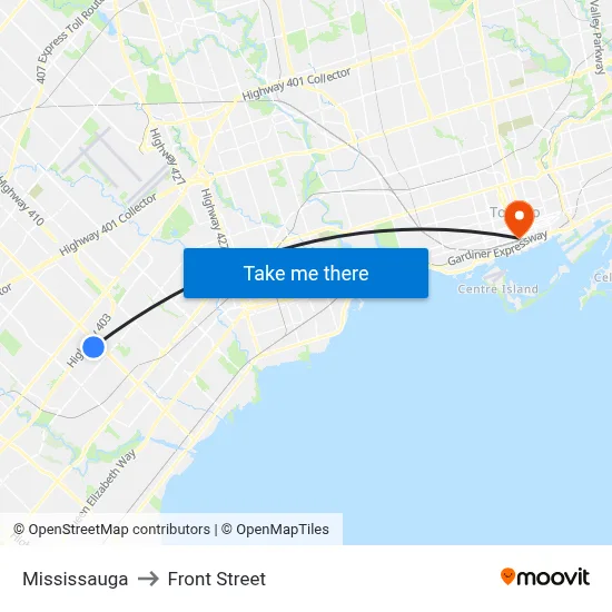 Mississauga to Front Street map