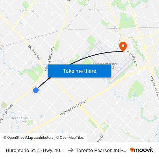 Hurontario St. @ Hwy. 407 Park & Ride to Toronto Pearson Int'l-HWY-427 N map