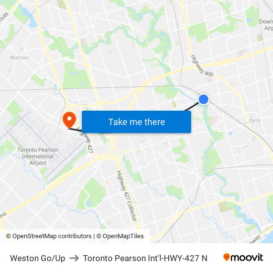 Weston Go/Up to Toronto Pearson Int'l-HWY-427 N map