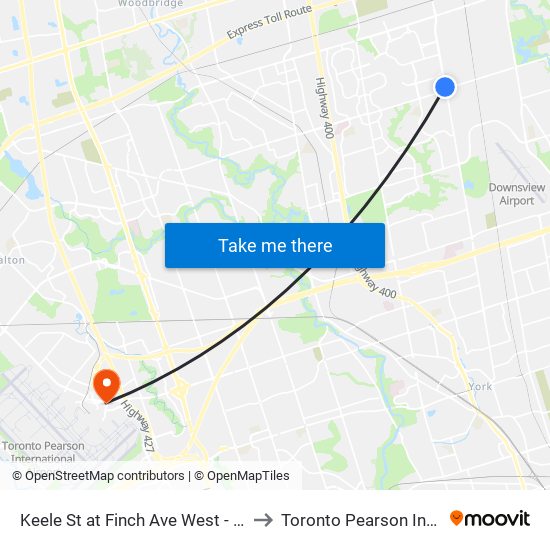 Keele St at Finch Ave West - Finch West Station to Toronto Pearson Int'l-HWY-427 N map