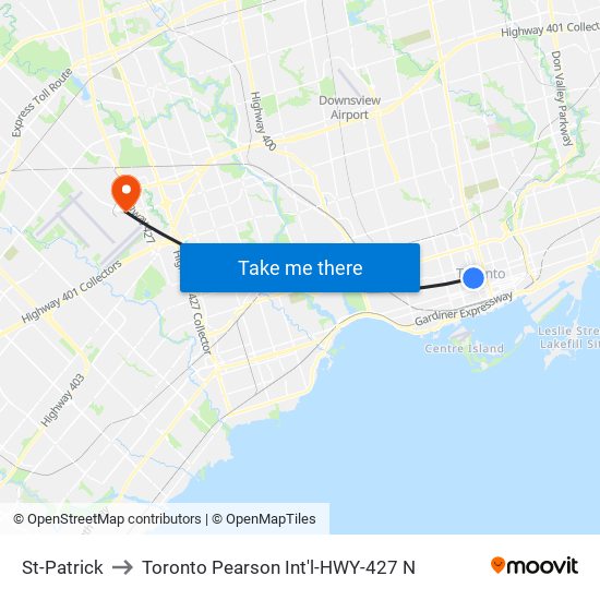 St-Patrick to Toronto Pearson Int'l-HWY-427 N map