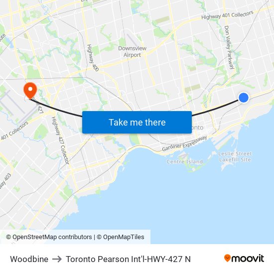 Woodbine to Toronto Pearson Int'l-HWY-427 N map