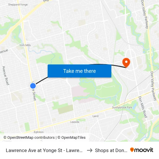 Lawrence Ave at Yonge St - Lawrence Station to Shops at Don Mills map
