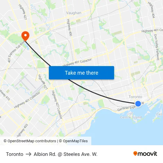 Toronto to Albion Rd. @ Steeles Ave. W. map