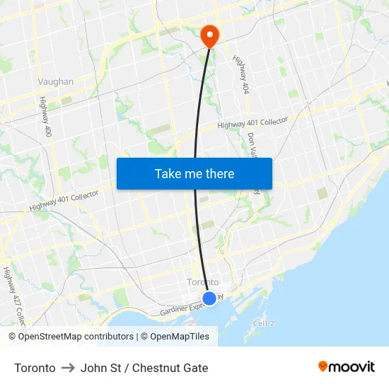 Toronto to John St / Chestnut Gate map