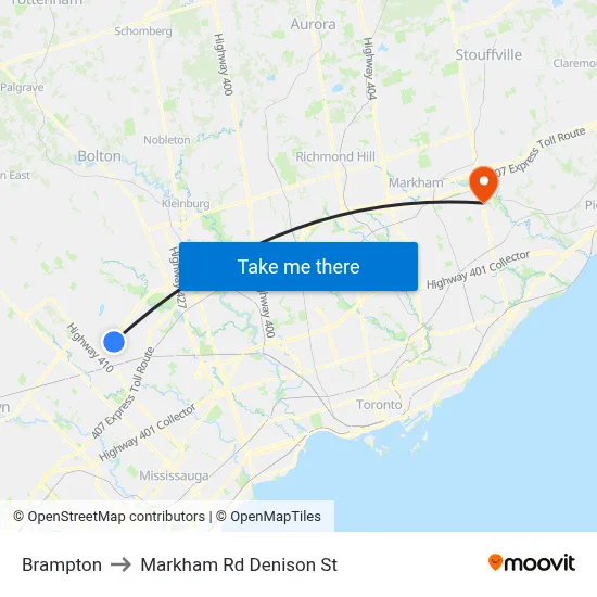 Brampton to Markham Rd Denison St map