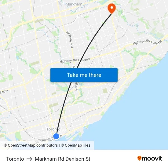 Toronto to Markham Rd Denison St map