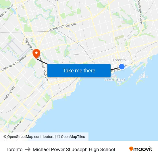 Toronto to Michael Power St Joseph High School map