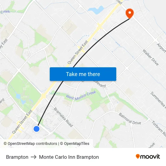 Brampton to Monte Carlo Inn Brampton map
