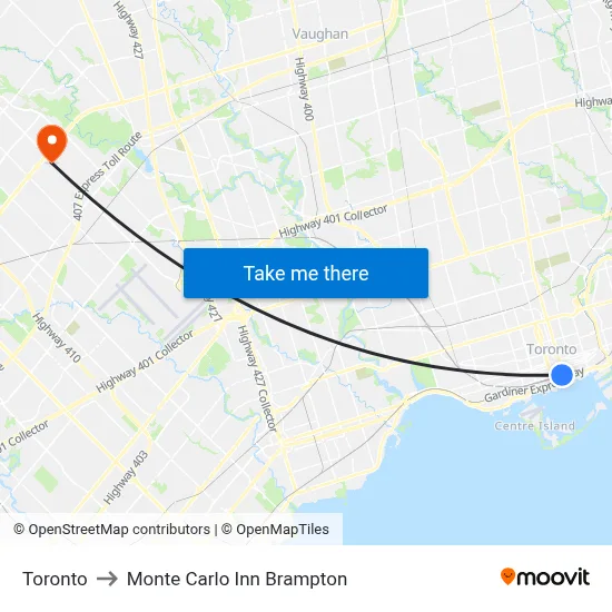Toronto to Monte Carlo Inn Brampton map