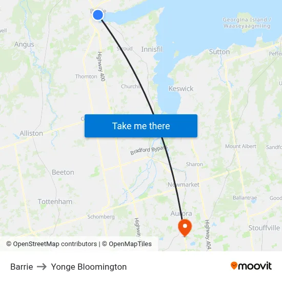 Barrie to Yonge Bloomington map