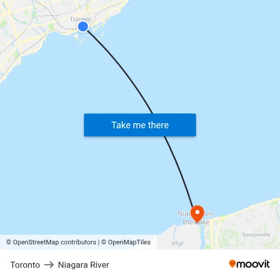 Toronto to Niagara River map