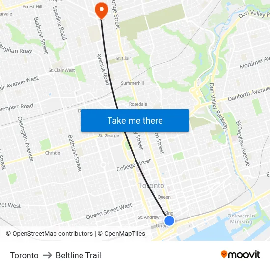 Toronto to Beltline Trail map
