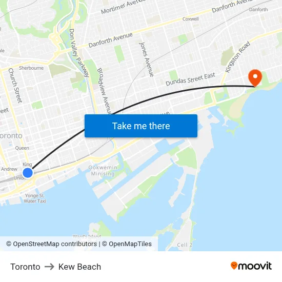 Toronto to Kew Beach map