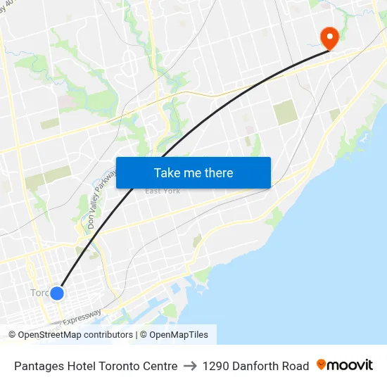 Pantages Hotel Toronto Centre to 1290 Danforth Road map