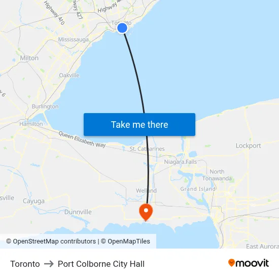 Toronto to Port Colborne City Hall map