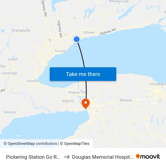 Pickering Station Go Rail to Douglas Memorial Hospital map