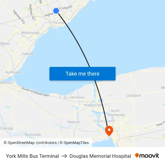 York Mills Bus Terminal to Douglas Memorial Hospital map