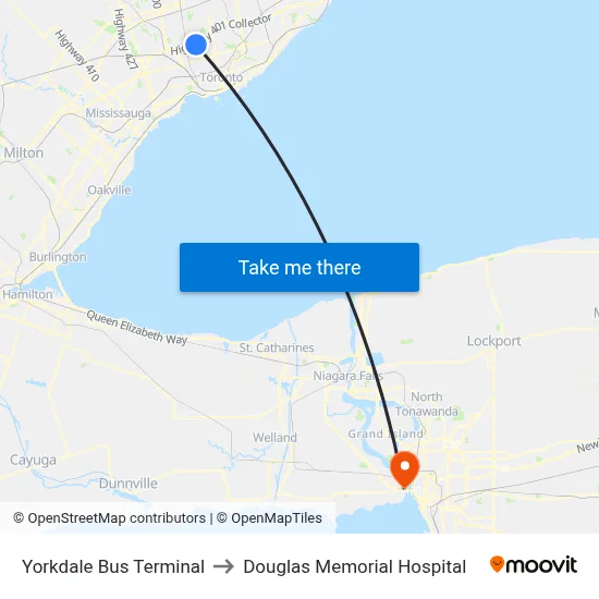 Yorkdale Bus Terminal to Douglas Memorial Hospital map
