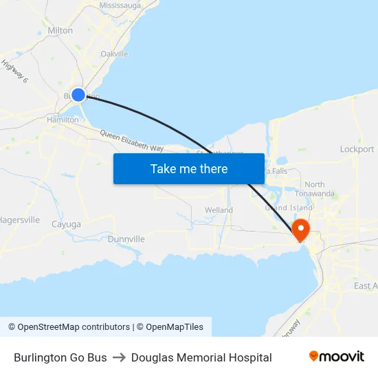 Burlington Go Bus to Douglas Memorial Hospital map