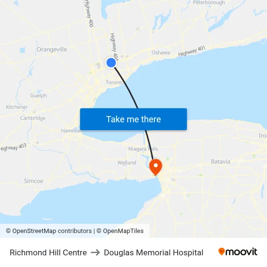 Richmond Hill Centre to Douglas Memorial Hospital map