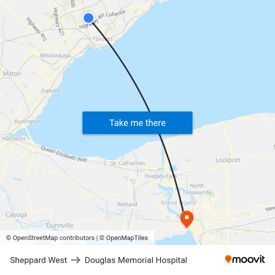 Sheppard West to Douglas Memorial Hospital map