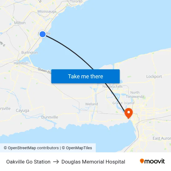 Oakville Go Station to Douglas Memorial Hospital map