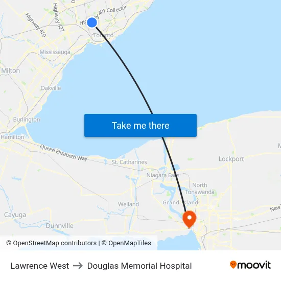 Lawrence West to Douglas Memorial Hospital map