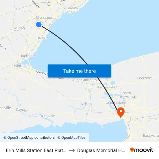Erin Mills Station East Platform 6 to Douglas Memorial Hospital map