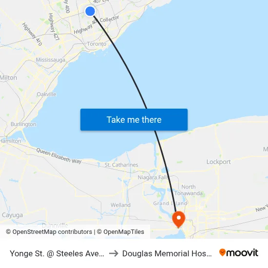Yonge St. @ Steeles Ave. W. to Douglas Memorial Hospital map