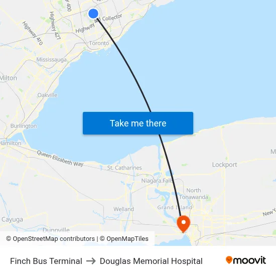Finch Bus Terminal to Douglas Memorial Hospital map