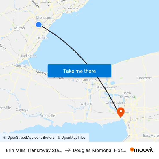 Erin Mills Transitway Station to Douglas Memorial Hospital map