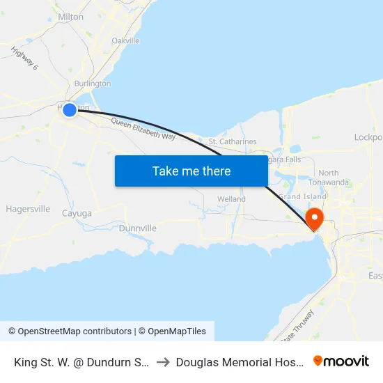 King St. W. @ Dundurn St. N. to Douglas Memorial Hospital map