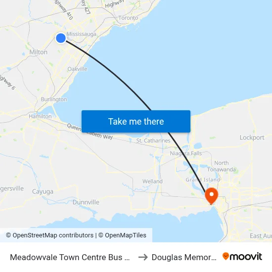 Meadowvale Town Centre Bus Terminal Platform J to Douglas Memorial Hospital map