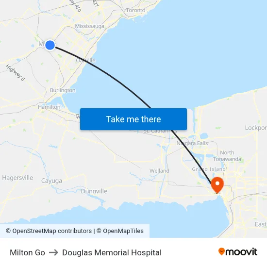 Milton Go to Douglas Memorial Hospital map