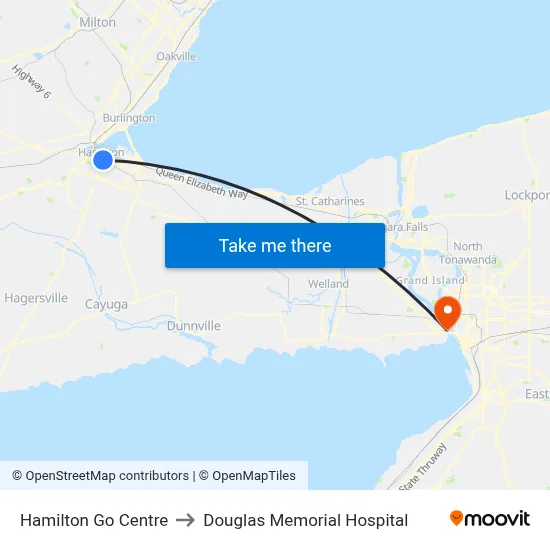 Hamilton Go Centre to Douglas Memorial Hospital map
