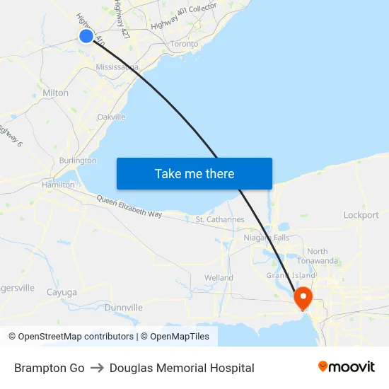 Brampton Go to Douglas Memorial Hospital map