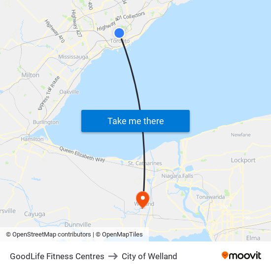GoodLife Fitness Centres to City of Welland map