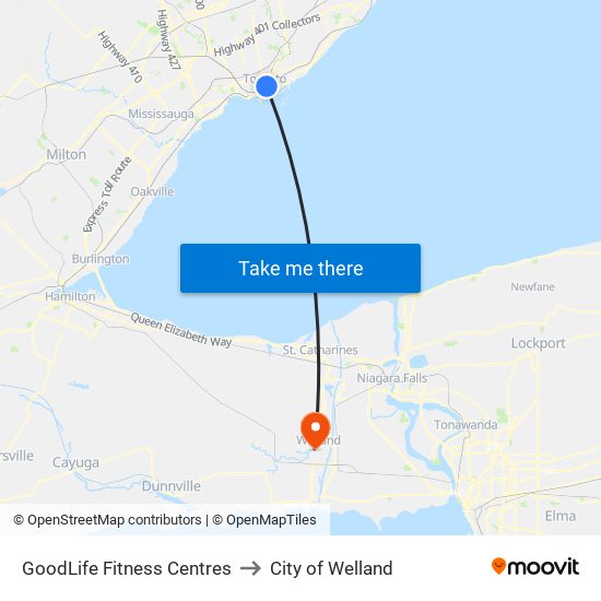 GoodLife Fitness Centres to City of Welland map