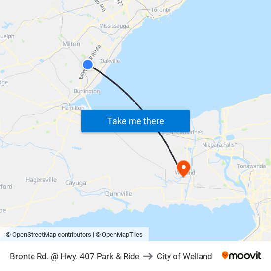 Bronte Rd. @ Hwy. 407 Park & Ride to City of Welland map