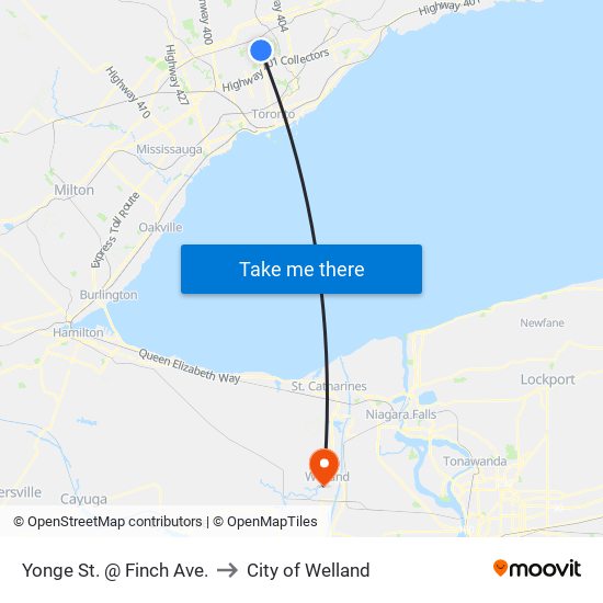 Yonge St. @ Finch Ave. to City of Welland map